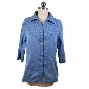 Lafeinier Western Chambray Button Down Shirt Womens Medium Coastal Cowgirl Boho